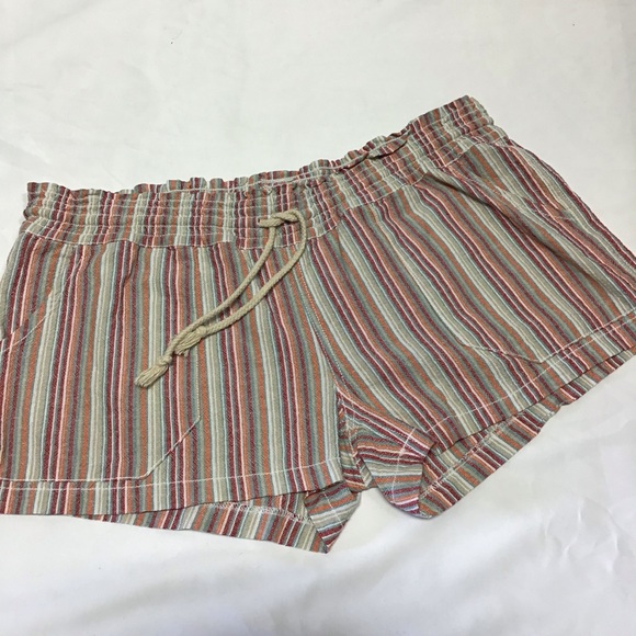 Cali 1850 Pants - Linen/Rayon Striped Drawstring Shorts